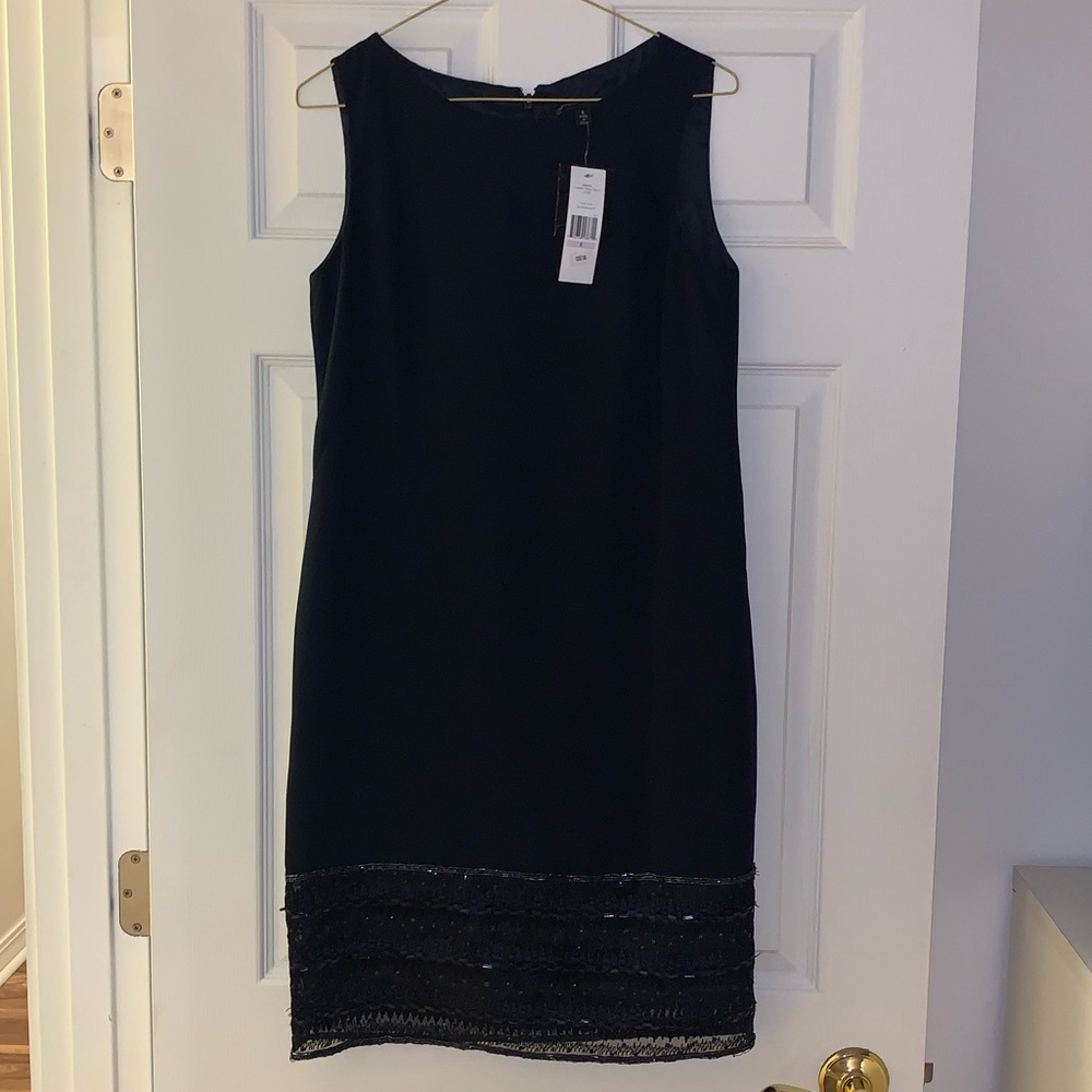 Carmen Marc Valvo shirt midnight cocktail dress with sequin at the bottom